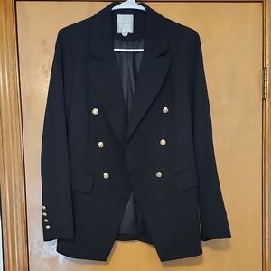 Banana Republic Black Double-Breasted Blazer with Gold Buttons
